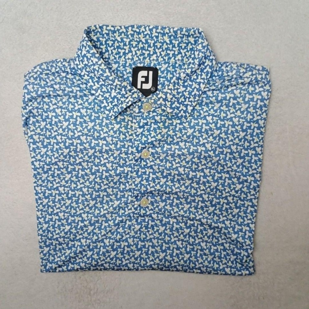FootJoy Polo Shirt Mens XL Blue Floral Golf Performance Stretch Collared Work
